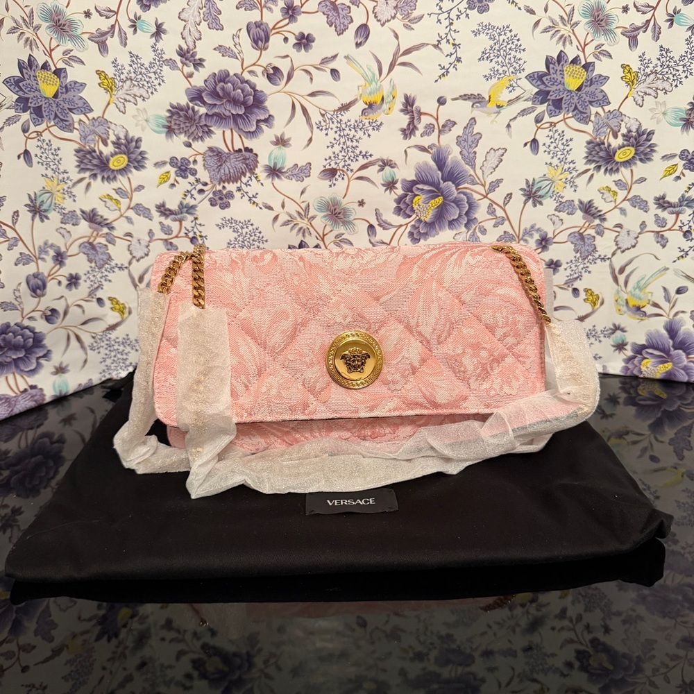 Versace Pink and Gold Quilted Shoulder Bag Authentic Brandnew